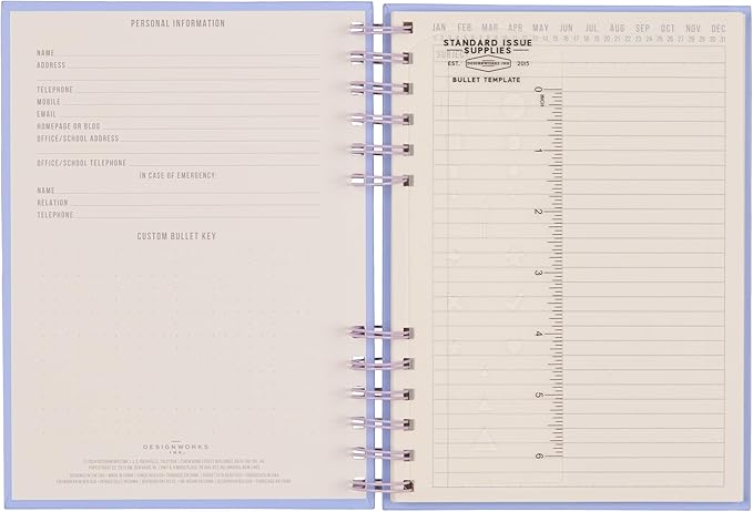 DesignWorks Ink Standard Issue Notebook No. 12 – 6" x 8.25" Undated Daily Planner & Writing Journal, 192 Lined Pages, Elastic Pen Holder, Small Notebook for Work & Journaling - Lavender/Periwinkle