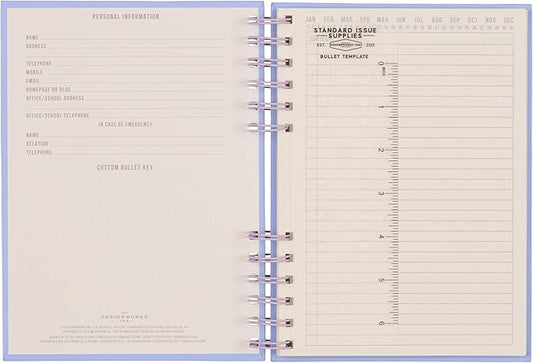 DesignWorks Ink Standard Issue Notebook No. 12 – 6" x 8.25" Undated Daily Planner & Writing Journal, 192 Lined Pages, Elastic Pen Holder, Small Notebook for Work & Journaling - Lavender/Periwinkle
