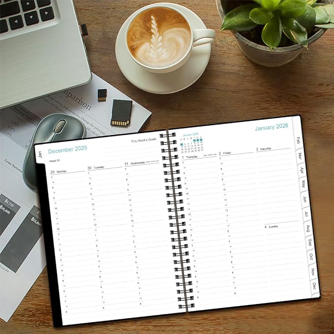 2026 Appointment Book & Planner - 2026 Daily Hourly Planner from January 2026 - December 2026, Weekly Appointment Book with 30-Minute Interval, Medium 6.4" x 8.5", Black-B