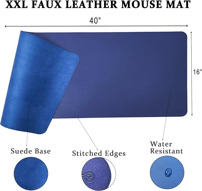 PU Leather Desk Mat| Premium Mouse Pad with Bonus Coaster | Stylish, Durable, Waterproof Mouse Pad for Office & Home (Navy Blue+Steel Grey, XXL -PU Twin Set)