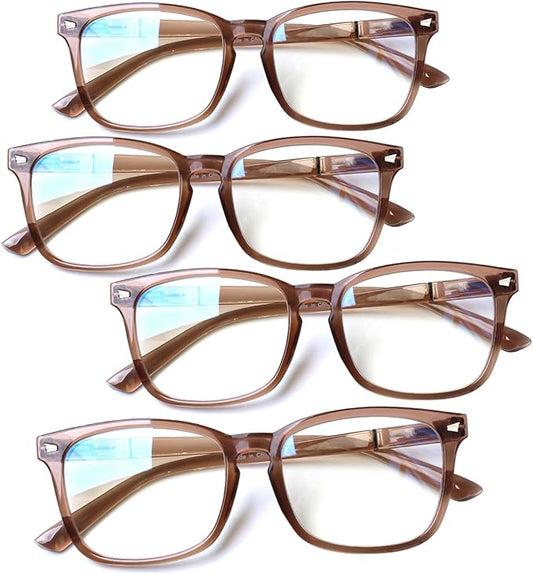 Henotin 4-Pack Blue Light Blocking Reading Glasses Women Men,Spring Hinge Computer Readers,Anti UV Ray Square Nerd Eyeglasses (4 Pack Mix, 1.25, Diopters)