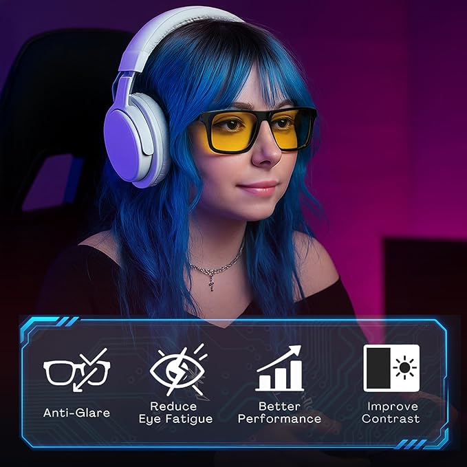 HD Premium Gaming and Computer Screen Yellow Tint Glasses Blue Light Blocking 86% Reduce Glare Anti Eyestrain