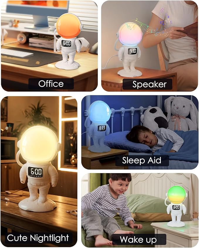 AMIR Wake Up Light Sunrise Alarm Clock for Kids, Bluetooth Speaker Wake Up Light Alarm Clock, 21 Natural Sounds, 22 Lighting Modes, Night Lights with Dual Alarm, Snooze