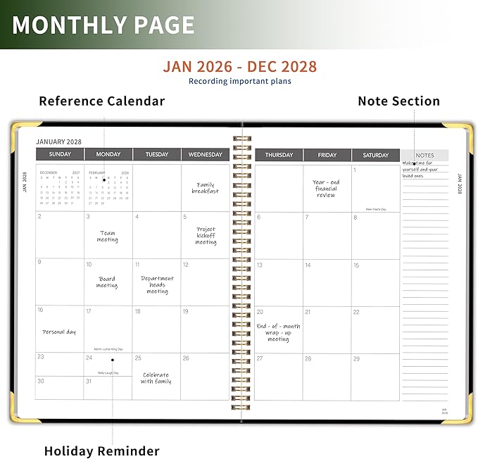 Monthly Planner 2026-2028 Hardcover with Metal Corner 3 Year Calendar 2026-2027-2028 Monthly Calendar Planner 36 Months from Jan 2026-Dec 2028,Large Size 8.5 x 11 Gradient Black for School, Office, Home Planning