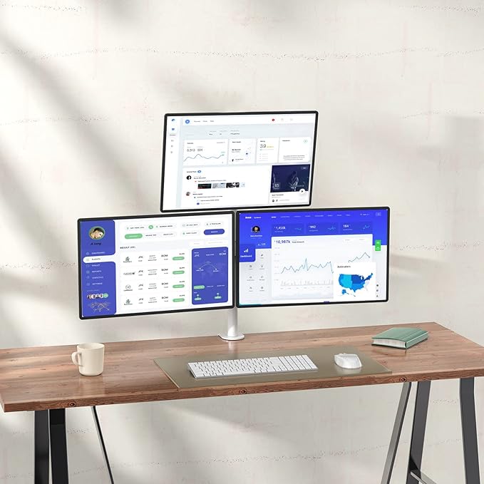 WALI Triple Monitor Stand, Fully Adjustable Three Monitor Desk Mount Fits 3 Screens up to 27 inch, 22 lbs. Weight Capacity per Arm (M003-W), White