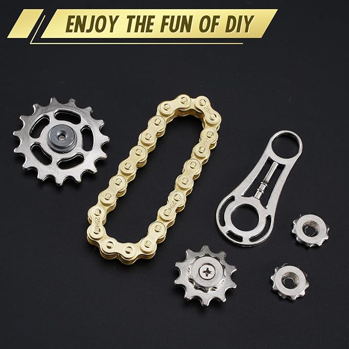 Fidget Spinners Toys for Adults Metal Figette Bike Chain Pain Stim Fidgets Toy for Teens ADHD Cool Gadgets Desk Offices Gift Anxiety Relief Items Stress Tool Sensory Spiky Toy for Autism 3pcs