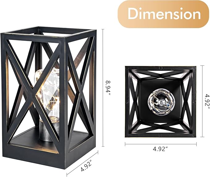 WINGBO 2 Pack Retro Battery Powered Table Lamps, Battery Operated Cordless Lamp Set, Portable Nightlight Decorative Light for Living Room Dining Room Bedroom Entryway Patio Backyard, Black Finish