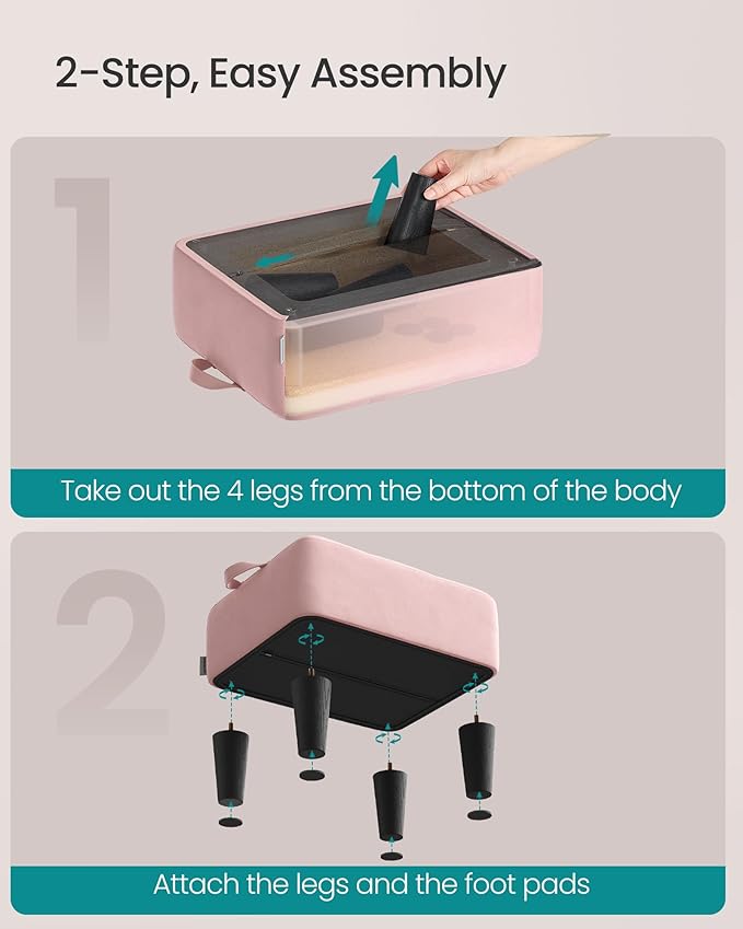 SONGMICS Foot Stool with Legs, Small Footstool Ottoman, Velvet Seat with Thick Cushion, for Living Room, Bedroom, Entryway, 330 lb Weight Capacity, Jelly Pink ULOM501R01