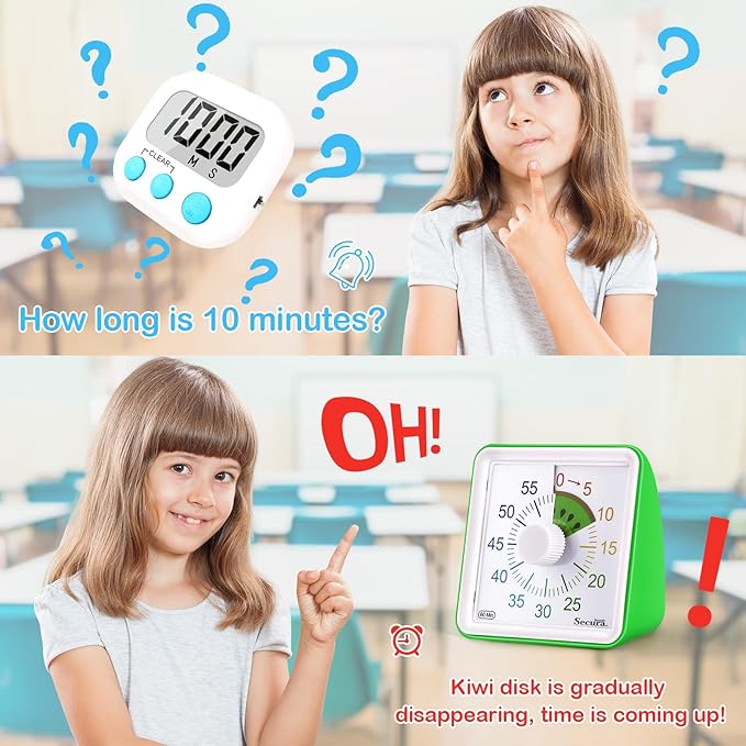 Secura 60-Minute Visual Countdown Timer for Kids & Adults, Classroom Time Management Tool (Green)
