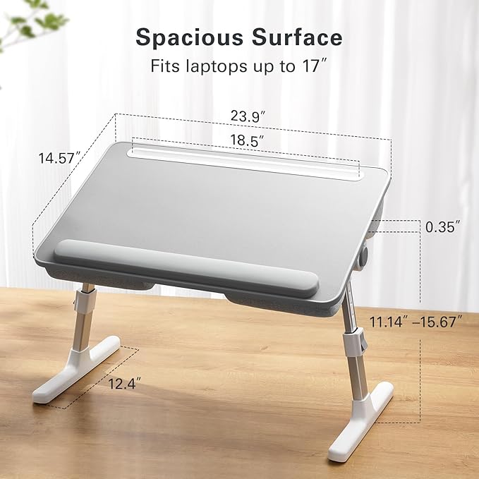 HUANUO Laptop Bed Desk, Laptop Tray Computer Lap Desk for Bed Couch Sofa, Bed Tray for Working, Eating, Foldable Lap Stand Table with Height Adjustment & 35° Adjustable Tilt Angle, HNLD19G