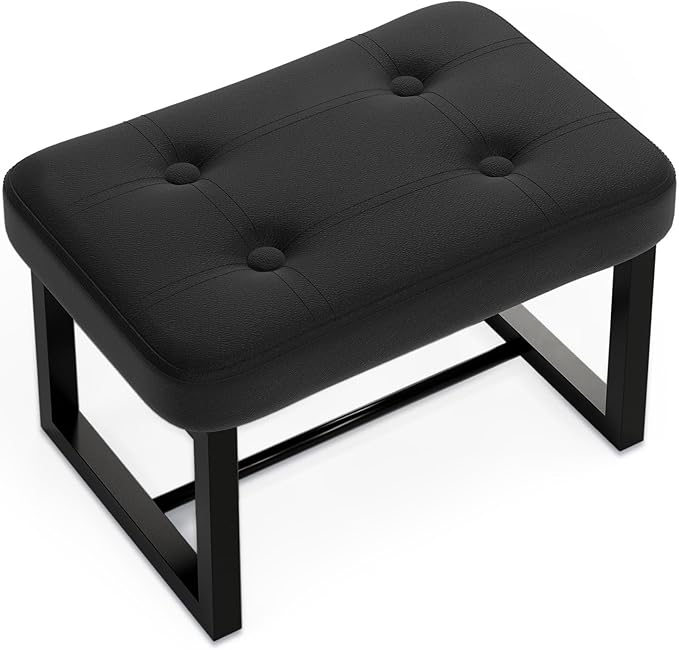 Small Ottoman，Foot Rest Stool,Leather Step Stool for Under Desk,Rectangular Shoe Seat for Living Room, Bedroom and Kitchen, Couch, Entryway(Black) (Leather, 1)