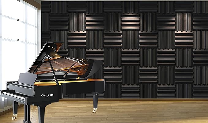 24 Pack Acoustic Panels,2" x 12" x 12"Sound Proof Foam Panels for Wall,Fireproof Absorbing Noise Cancelling Panels,to Absorb Noise and Eliminate Echoes. (24 black)