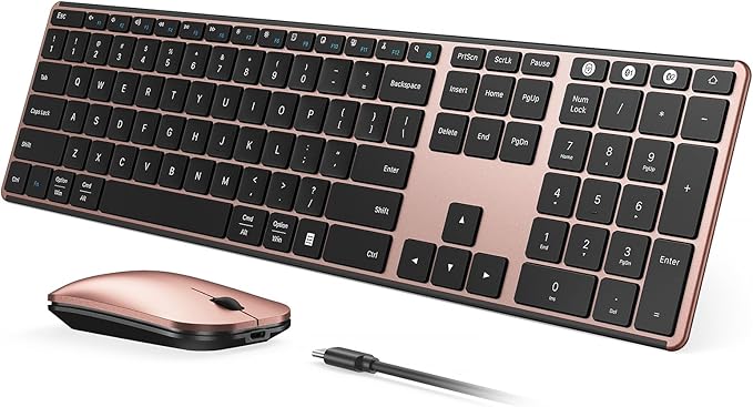 seenda Wireless Bluetooth Keyboard and Mouse Combo (USB + Dual BT), SKM64-3 Multi-Device Rechargeable Slim Keyboard and Mouse, Compatible for Win 7/8/10, MacBook Pro/Air, iPad, Tablet - Rose Gold