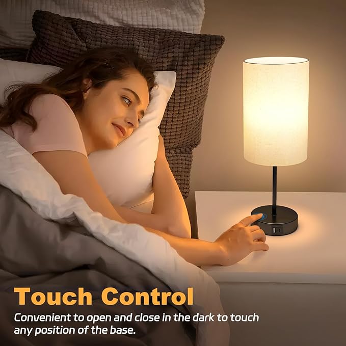 AKASUKI 18Inch Table Lamp with Dual Charging Station, 3 Way Dimmable Touch Lamp for Bedroom, Living Room, Office(LED Bulb Included)