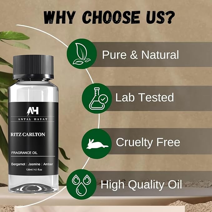 Essential Oil Aromatherapy Inspired by Luxury Hotels - Home Luxury Scent - Antal Hayat Diffuser Oil Scent - Diffuser Oil Blends for Aromatherapy (4.1 Fl Oz, Ritz Carlton)