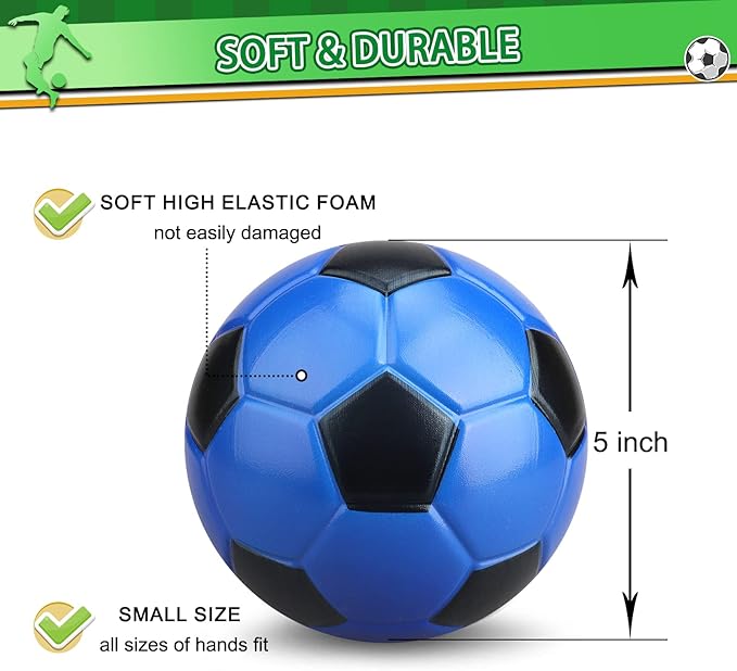 5 Inch Foam Mini Soccer Balls for Indoor Mini Soccer Hoops, Soft Squishy Soocer Slow Rising| Swimming Pool Balls Beach Balls Great Sport Gift for Adults & Kids Sensory Stress Balls No Need Pump