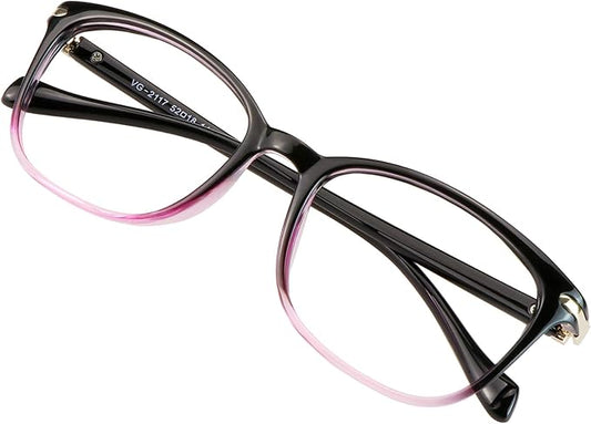 VisionGlobal Blue Light Blocking Glasses for Women/Men, Anti Eyestrain, Computer Reading, TV Glasses, Stylish Square Frame, Anti Glare(Black Purple,+2.00 Magnification)