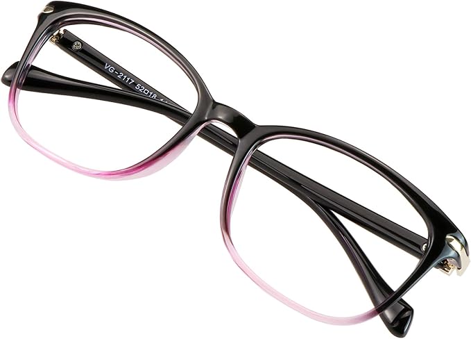 VisionGlobal Blue Light Blocking Glasses for Women/Men, Anti Eyestrain, Computer Reading, TV Glasses, Stylish Square Frame, Anti Glare(Black Purple,+5.00 Magnification)