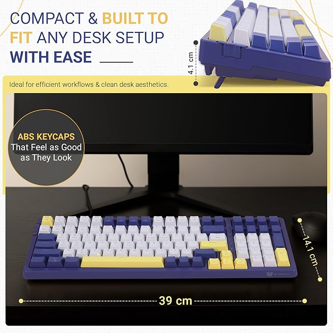 Qisan Wireless/Wired Mechanical Keyboard, Triple Mode 2.4G/USB-C/BT Wireless Gaming Keyboard, 100 Keys (98%) US Layout Red Switch Rechargeable Backlit Keyboards | Dark Blue & Yellow & White Combo