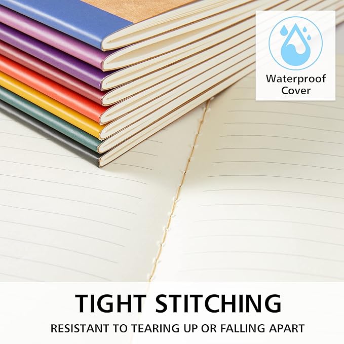 feela 16 Pack Composition Notebooks Bulk, Kraft Cover Lined Blank College Ruled Composition Travel Journals with Jewel Tone Spines For Women Students, 60 Pages, 8.3”x 5.5”, A5, 8 Vintage Colors