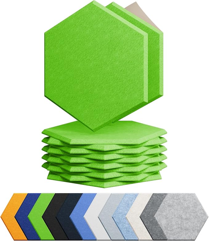 12 Pack Acoustic Panels Self Adhesive Sound Proof Foam, High Density Sound Acoustic Foam Panel, 12 X 10.23 X 0.4 Inch Hexagon Wall Panels in Home,Office,Reccording Room,Studio (Fruit Green)