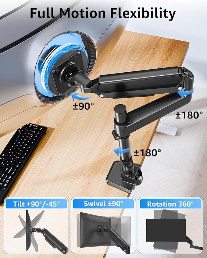 MOUNTUP Heavy Duty Monitor Arm Fits Max 49" Ultrawide Screens, Ultra Wide Monitor Arm Holds 4.4-44 lbs, Single Monitors Stand for Samsung Odyssey G9 and More, Gas Spring Height Adjustable, VESA Mount