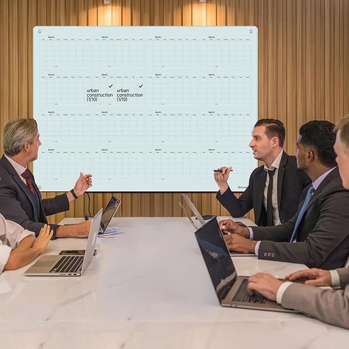 Magnetic Glass Yearly Calendar Whiteboard - Glass Dry Erase Board 48"x36" Large Frameless Glass Board for Walls Office School and Home