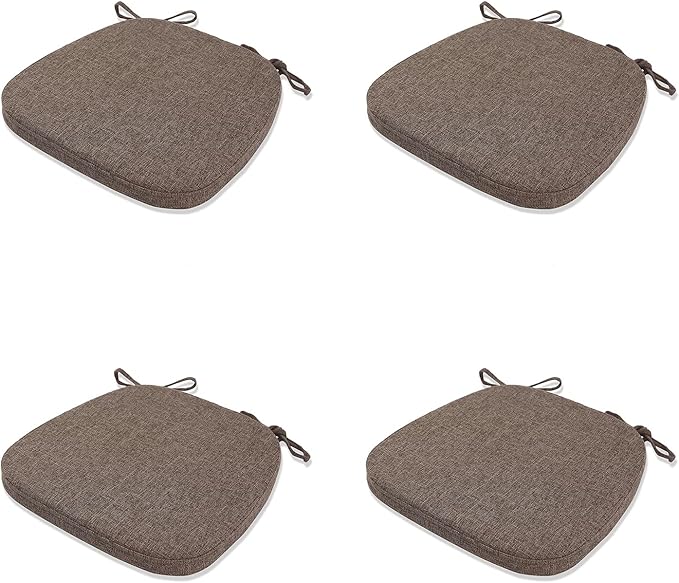 Chair Cushion with Ties for Dining Chairs - Memory Foam Non Slip Kitchen Chair Pad and Dining Seat Cushion with Machine Washable Cover Set of 4 [16.5 x 16.2 Inches] - Brown