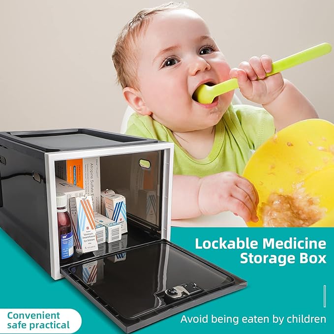 SANIDIKA Medicine Lock Box - Refrigerator Lockable Box for Food Storage Locker - Lockbox with Combination Lock- Pill Case Medical Organizer Locking Cabinet - Ipad Tablet Phone Jail Boxes