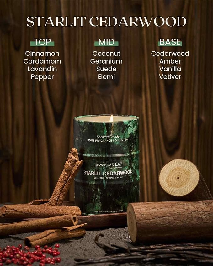 M&SENSE Star lit Cedarwood Scented Candles Natural Non Toxic, Aromatherapy Candle for Stress Relief Meditation Relaxing, Housewarming Gifts for Women Men, 11.3oz 70 Hour Long Burning