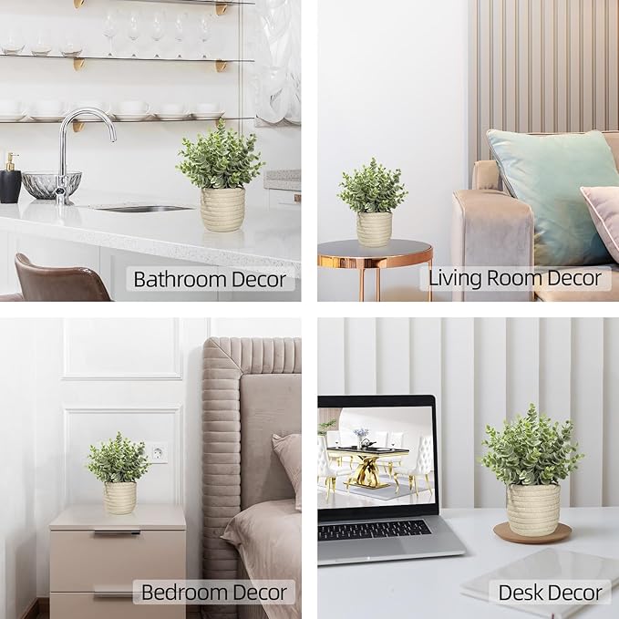 Hopewood Faux Plants, Fake Plants Eucalyptus Potted for Home Office Desk, Artificial Eucalyptus with a Weave Basket for Indoor Greenery Tabletop