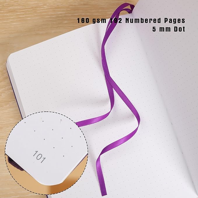 TIEFOSSI Bullet Dotted Notebook, 160gsm Thick Paper, Hardcover Dot Grid Journals for Women Men, 192 pages, for Travel, School and Office Use