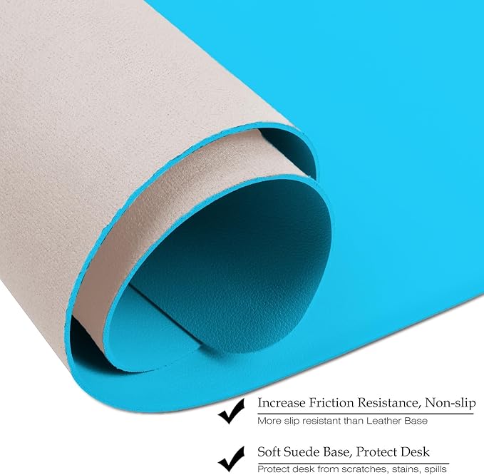 Boutilon Leather Desk Pad Protector,Non-Slip Mouse Pad,Laptop Desk Pad,Office Mouse Mat,Waterproof Leather Desk Blotter,Desk Writing Pad for Office and Home (M-Blue,30"x14")