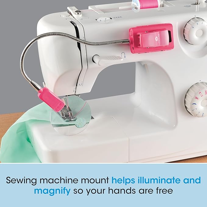 OttLite LED 2 in 1 Sewing Machine Light | Clip Lamp, Sewing Machine Lamp | Lighted 3X Optical Grade Magnifier, 5X Spot Viewer | Great for Home, Workshop (Pink)