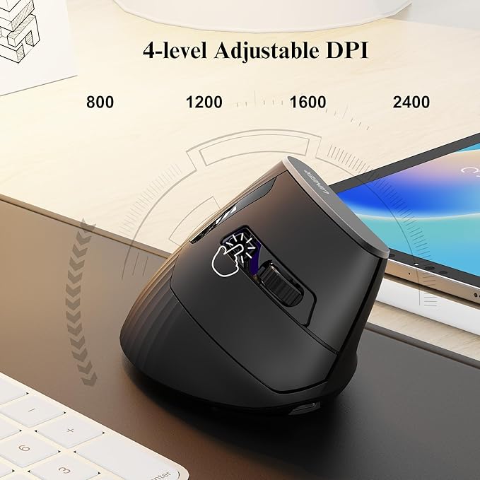Ergonomic Wireless Mouse,Bluetooth Vertical Mouse with BT5.0/4.0/2.4G, Rechargeable with Battery Indicator,Ergonomic Design for Comfort and Reduced Wrist Strain for Home,Office Use,Black