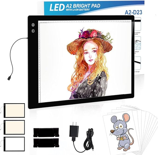 Rechargeable A2 Light Pad, Wireless Battery Powered Artist Tracing Light Box, 3 Colors/6-Level/Stepless Adjusted Brightness Large Light Board for Diamond Painting, Cricut Weeding Vinyl, Art