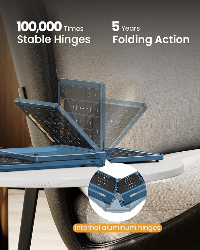 ProtoArc Foldable Keyboard and Mouse, XKM01 True Full-Size Folding Wireless Keyboard Mouse Combo for Business Travel, a Portable Office Suite On-The-Go, Compatible with Laptop iPad Tablet - Blue