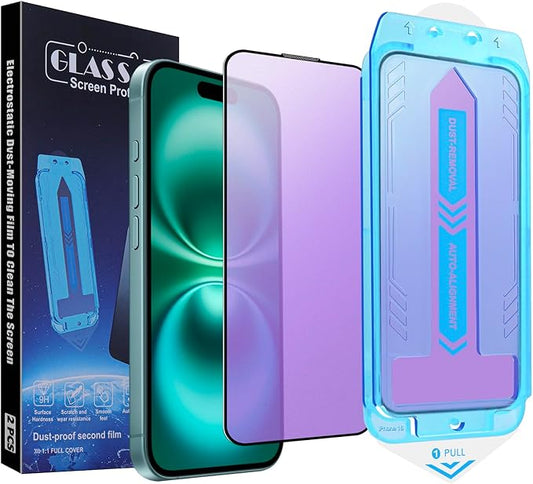 2-Pack Anti Blue Light Matte Screen Protector for iPhone 14 Pro/iPhone 15 / iPhone 16, 9H Tempered Glass, Full Coverage, Anti-Fingerprint, Auto Dust-Elimination, No Bubble, Easy Installation