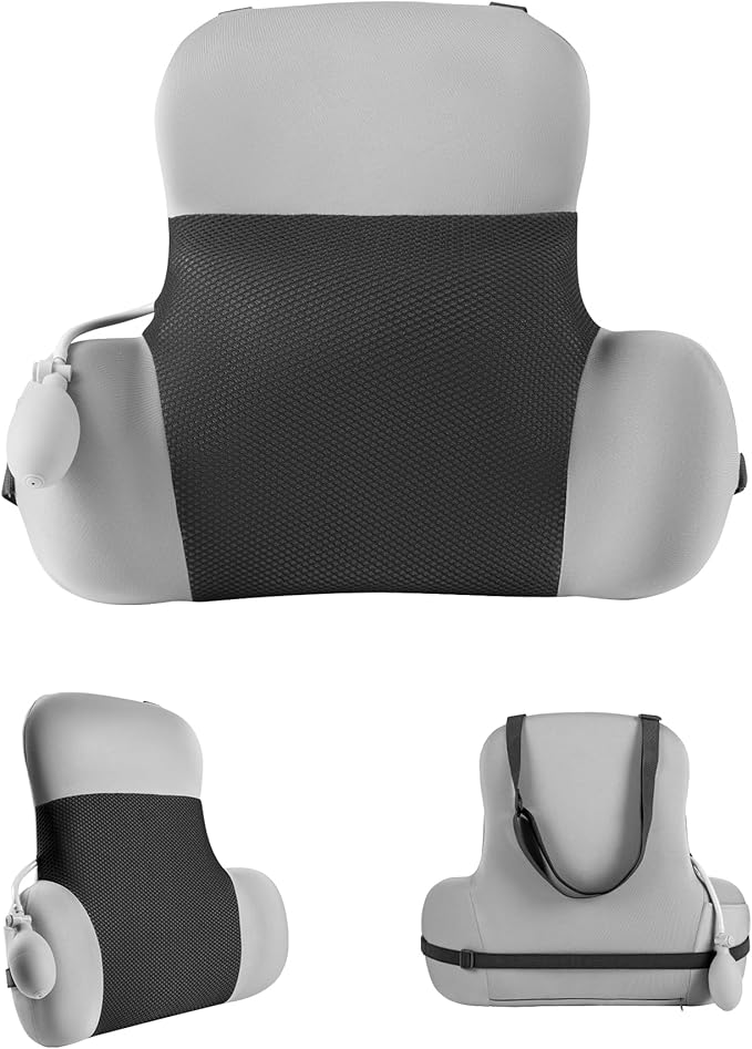 BEBAS Lumbar Support Pillow for Office Chair & Car Seat - Memory Foam Back Cushion with Adjustable Air Cushion, Dual Strap System for Back Pain Relief (Fits Gaming/Home Chairs)