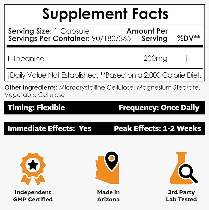 Nootropics Depot L-Theanine Capsules 200mg (90 Count) | Promotes Relaxation | Supports Healthy Stress Levels + Sleep Cycles | Promotes Cognitive Function + Focus | Amino Acid Supplement