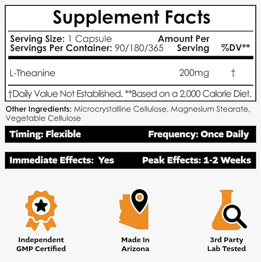 Nootropics Depot L-Theanine Capsules 200mg (180 Count) | Promotes Relaxation | Supports Healthy Stress Levels + Sleep Cycles | Promotes Cognitive Function + Focus | Amino Acid Supplement