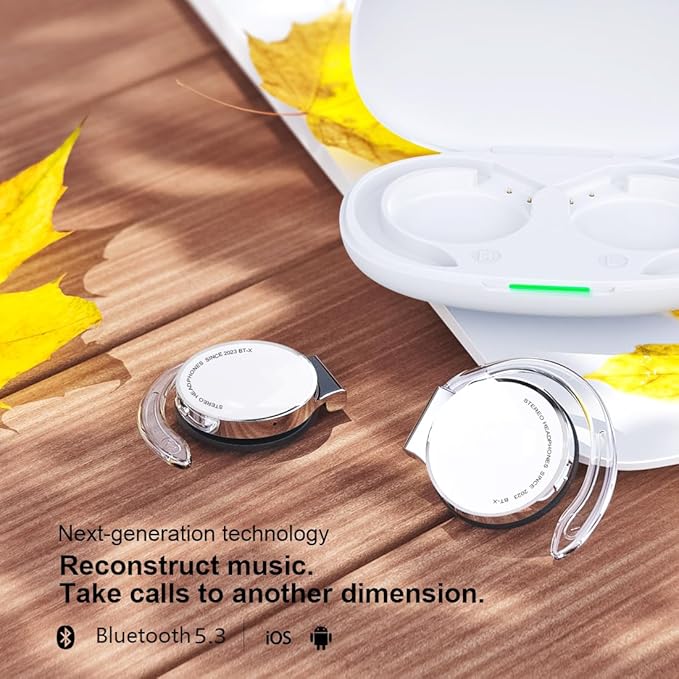 On Ear Headphones Bluetooth V5.3, Clip on Headphones Wireless, Open Ear Headphones with Earhooks, Sports Headset Bluetooth with 4 Microphones, Noise Cancelling/Long Battery Life/with Charging Case