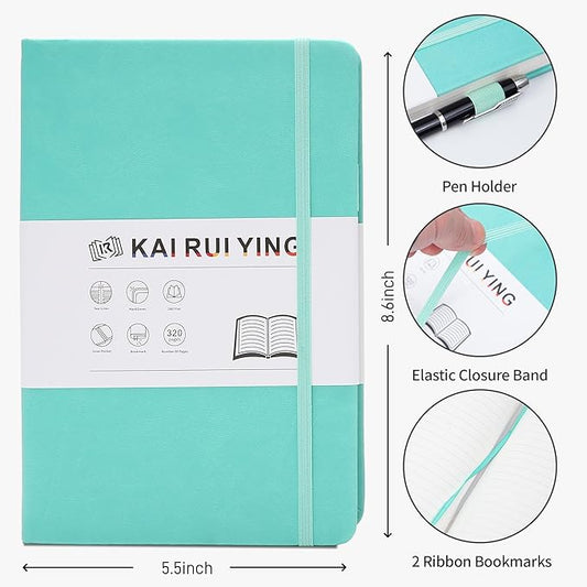 KaKaiRuiYing Lined Journal Notebook with Pen Holder, 320 Pages, 5.5'' × 8.6'' Medium Size A5-100 GSM Thick Paper, for Writing, Work, Office, Leather Hardcover