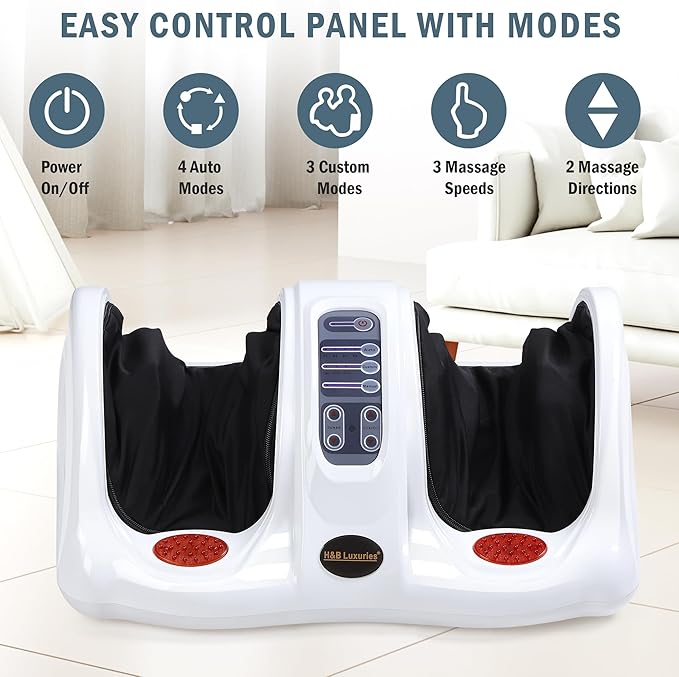 H&B Luxuries Shiatsu Foot Massager Machine with Remote Controller, Kneading and Rolling Home Massagers for Feet, Ankle, Calf, Leg, Gift for Men, Women, Father, Mom Parents and The Elderly, White