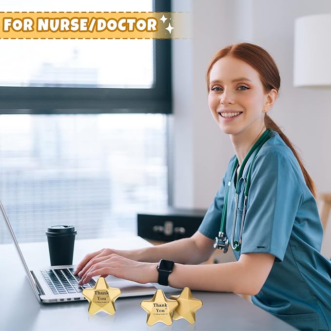 Deekin 36 Pieces Star Stress Balls Mini Foam Ball Stress Relief Toys for Teens and Adults Student Bag Fillers, Gold(Thank You,1.6 Inch)