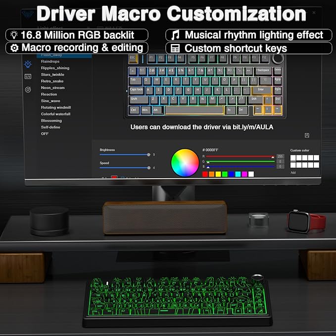 AULA F75 Pro Wireless Mechanical Keyboard with Knob,75% Hot Swappable Custom Gaming Keyboards,RGB Backlit,Pre-lubed Switches,Side Printed PBT Keycaps Creamy Sounding Computer Keyboard, Line Black