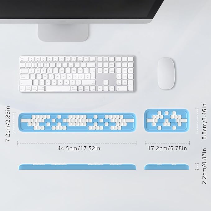 MEKASS Keyboard Wrist Rest, Ergonomic Wrist Pad, Soft Memory Foam Keyboard Hand Rest with Non-Slip Base, Easy Typing, Pain Relief, Comfort Support for Office Work Gaming Accessories (Blue White)