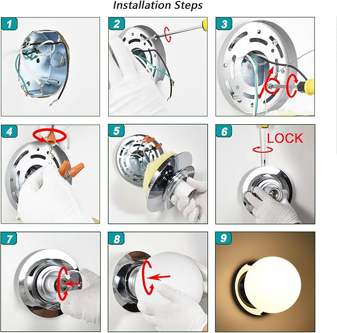 Wall Sconces, 1 Light Modern Globe Sconce, Wall Light for Bedroom Bathroom Living Room & Hallway Vanity Lighting, Ceiling Light Fixture (1-Light, Chrome)