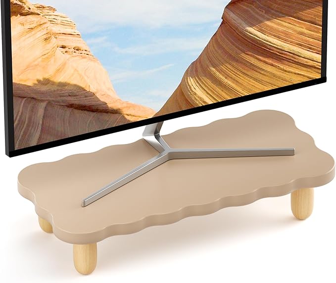 Monitor Stand Riser,Cookie-Shaped Sturdy Wood Computer Monitor Stand, Monitor Stand Riser, Multi-Purpose Desktop Organizer Riser for Computer,Laptop,Printer,TV,khaki