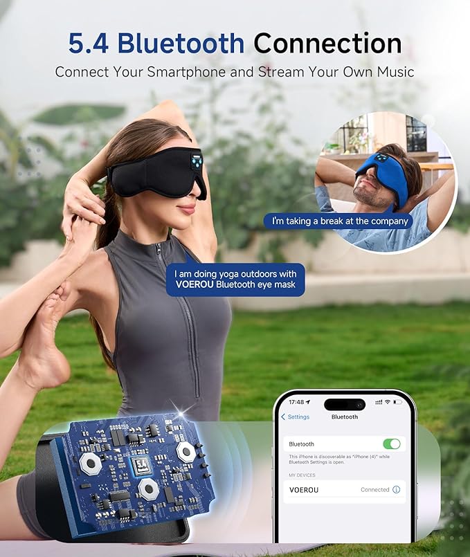Voerou Sleep Headphones 3D Sleep Mask with Bluetooth, Adjustable Wireless Eye Mask for Sleeping for Women Men, Sleeping Headphone with Ultra-Thin Stereo Speakers Perfect for Sleep Naps